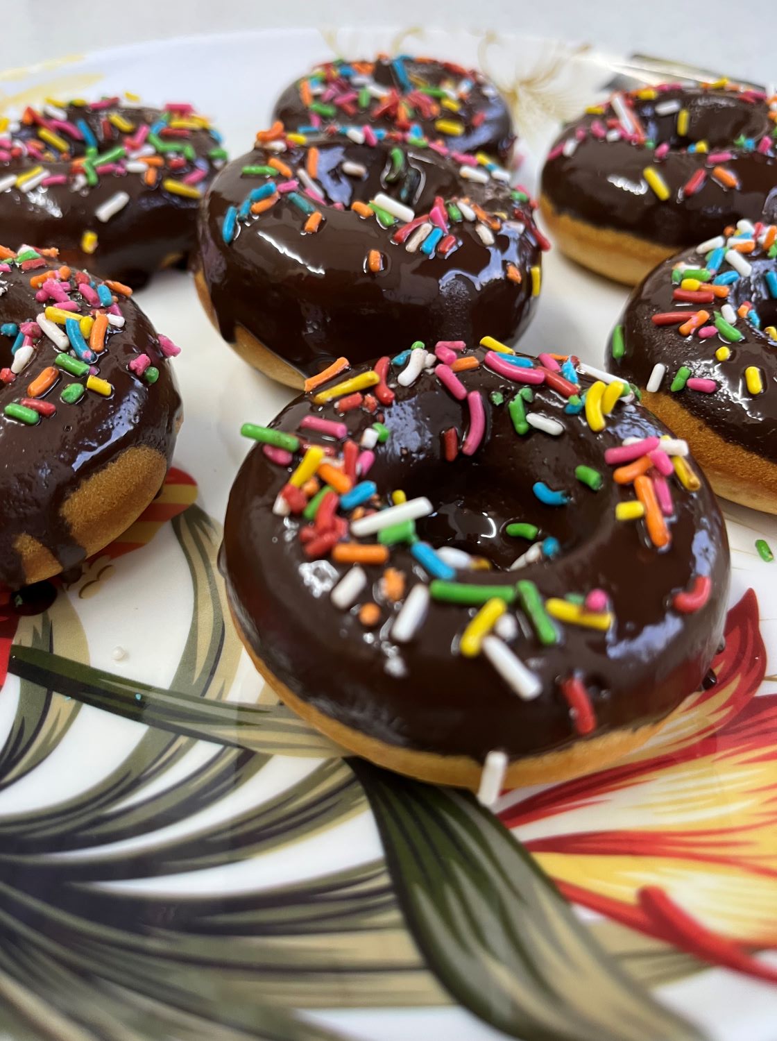 Baked Doughnut Drizzled With Chocolate Rice